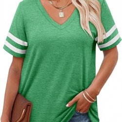 Angerella Summer Tops for Women Casual V Neck T Shirts Short Sleeve Tunic Tops Loose Fit