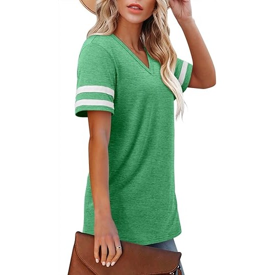 Angerella Summer Tops for Women Casual V Neck T Shirts Short Sleeve Tunic Tops Loose Fit