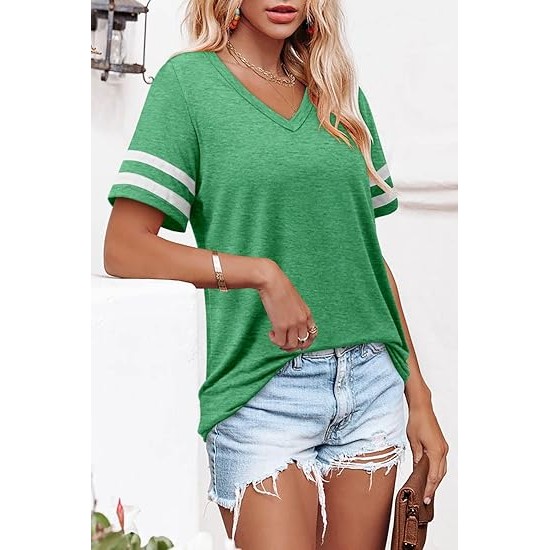 Angerella Summer Tops for Women Casual V Neck T Shirts Short Sleeve Tunic Tops Loose Fit