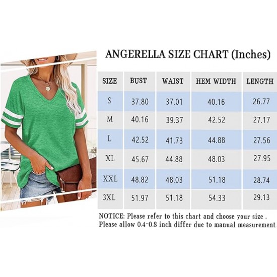 Angerella Summer Tops for Women Casual V Neck T Shirts Short Sleeve Tunic Tops Loose Fit