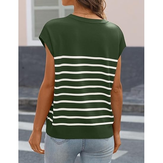 MIROL Women's Cap Sleeve Striped Tops 2024 Batwing Short Sleeve Summer Crewneck Tee Knit Casual Loose Shirts