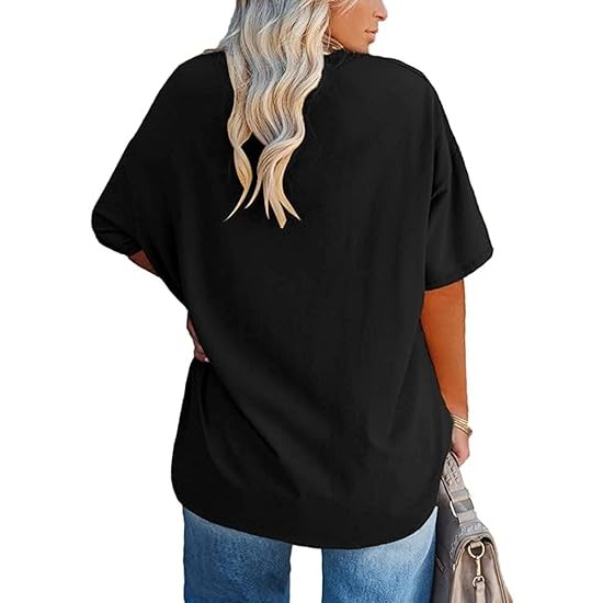 Fisoew Women's Plus Size V Neck T Shirts Summer Half Sleeve Tees Casual Loose Fit Cotton Tunic Tops