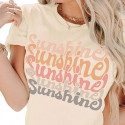 INFITTY Womens Funny Letters Print T Shirts Short Sleeve Shirts Cute Sunshine Graphic Tees Summer Casual Loose Tops