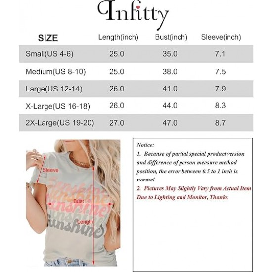 INFITTY Womens Funny Letters Print T Shirts Short Sleeve Shirts Cute Sunshine Graphic Tees Summer Casual Loose Tops