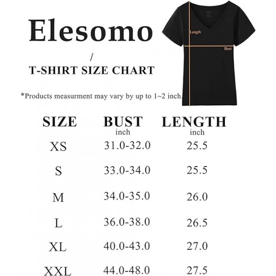 Elesomo Women Shirts V Neck Short/Long Sleeve Cotton Tops T-Shirt Basic Tees