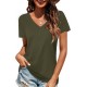 Elesomo Women Shirts V Neck Short/Long Sleeve Cotton Tops T-Shirt Basic Tees