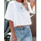 Tankaneo Women Half Sleeve Cropped T-Shirts Drop Shoulder Round Neck Crop Tops Casual Summer Solid Color Basic Tees