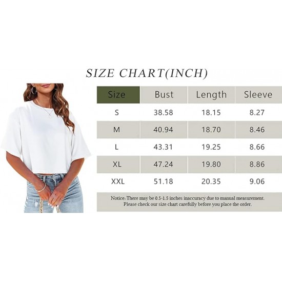 Tankaneo Women Half Sleeve Cropped T-Shirts Drop Shoulder Round Neck Crop Tops Casual Summer Solid Color Basic Tees