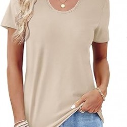 WIHOLL Summer Tops for Women Scoop Neck Basic Tees Short Sleeve Casual T-Shirts Loose Fit