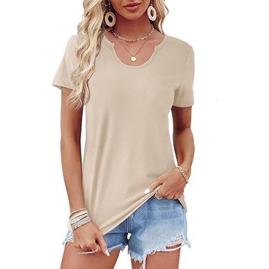 WIHOLL Summer Tops for Women Scoop Neck Basic Tees Short Sleeve Casual T-Shirts Loose Fit