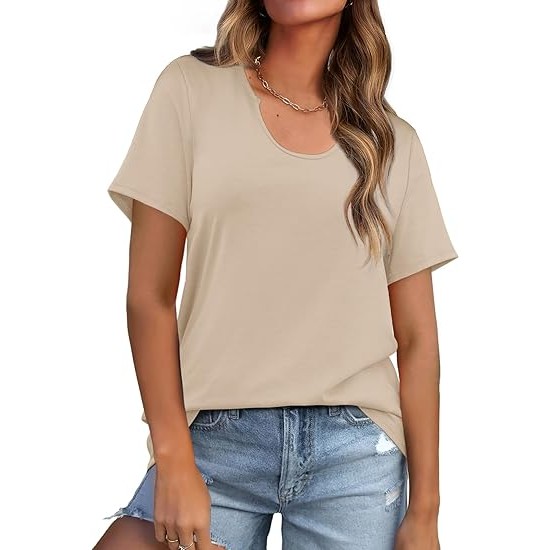 WIHOLL Summer Tops for Women Scoop Neck Basic Tees Short Sleeve Casual T-Shirts Loose Fit