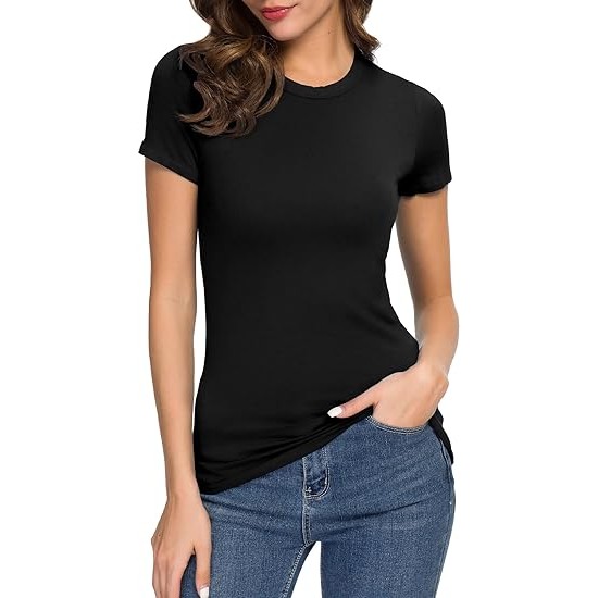 Urban CoCo Women's Crewneck Slim Fitted Short Sleeve T-Shirt Stretchy Bodycon Basic Tee Tops