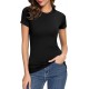 Urban CoCo Women's Crewneck Slim Fitted Short Sleeve T-Shirt Stretchy Bodycon Basic Tee Tops