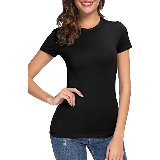 Urban CoCo Women's Crewneck Slim Fitted Short Sleeve T-Shirt Stretchy Bodycon Basic Tee Tops