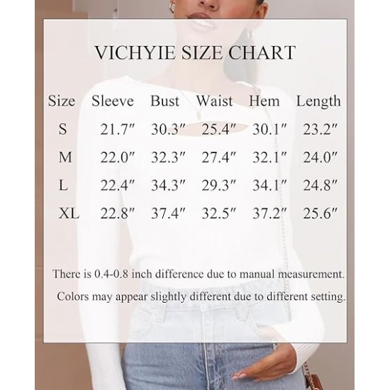 VICHYIE Womens Fashion Fall Clothes One Piece Cutout Tops Long Sleeve Ribbed Slim Fitted Shirts Tee Tshirts