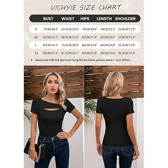 VICHYIE Womens Fashion Fall Clothes One Piece Cutout Tops Long Sleeve Ribbed Slim Fitted Shirts Tee Tshirts