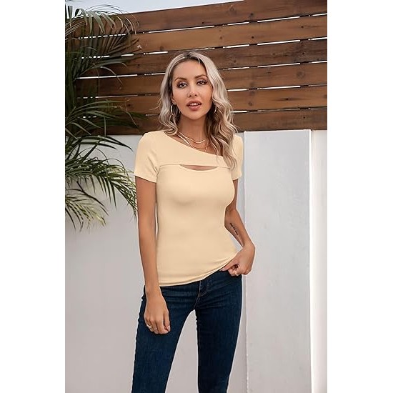 VICHYIE Womens Fashion Fall Clothes One Piece Cutout Tops Long Sleeve Ribbed Slim Fitted Shirts Tee Tshirts