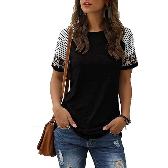 Adibosy Women Summer Casual Shirts: Short Sleeve Striped Tunic Tops - Womens Crew Neck Tee Tshirt Blouses