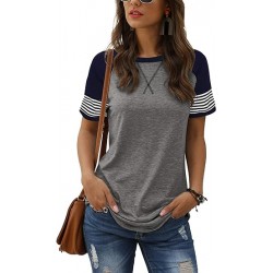 Adibosy Women Summer Casual Shirts: Short Sleeve Striped Tunic Tops - Womens Crew Neck Tee Tshirt Blouses