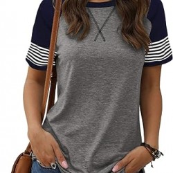 Adibosy Women Summer Casual Shirts: Short Sleeve Striped Tunic Tops - Womens Crew Neck Tee Tshirt Blouses