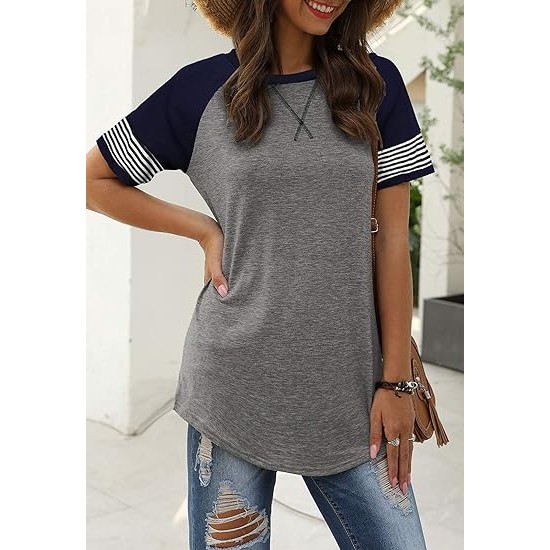 Adibosy Women Summer Casual Shirts: Short Sleeve Striped Tunic Tops - Womens Crew Neck Tee Tshirt Blouses