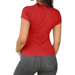 Abardsion 2024 Women Casual Activewear T Shirts Basic Crewneck Raglan Short Sleeve Slim Tight Fit Going Out Tops