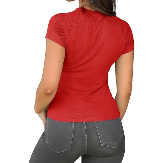 Abardsion 2024 Women Casual Activewear T Shirts Basic Crewneck Raglan Short Sleeve Slim Tight Fit Going Out Tops