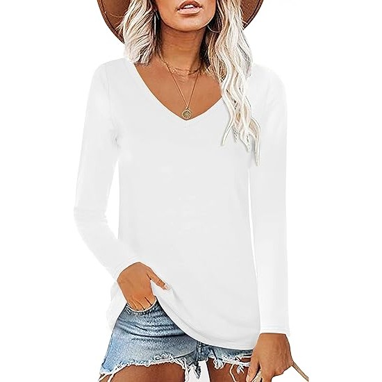 Elesomo Womens T Shirts V Neck Summer Short/Long Sleeve Cotton Tops Tees