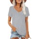 Elesomo Womens T Shirts V Neck Summer Short/Long Sleeve Cotton Tops Tees