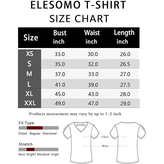 Elesomo Womens T Shirts V Neck Summer Short/Long Sleeve Cotton Tops Tees