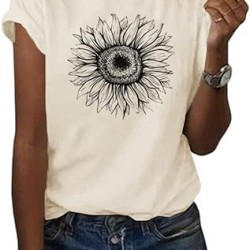 Cicy Bell Women's T Shirts Short Sleeve Tees Sunflower Graphic Loose Summer Tops