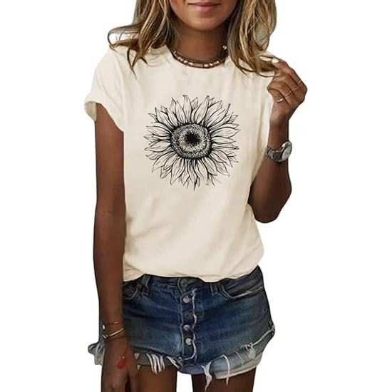 Cicy Bell Women's T Shirts Short Sleeve Tees Sunflower Graphic Loose Summer Tops