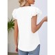 Dokotoo Women's Casual Ruffle Short Sleeve Tops Cute Solid Color Knit Ribbed T Shirts Blouses