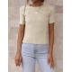 ZESICA Women's Short Sleeve Crewneck T Shirt 2024 Summer Ribbed Knit Slim Fit Basic Solid Color Tee Tops