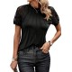 EVALESS Womens Fashion Tops Crewneck Sexy Patchwork Lace Short Sleeve Tee Shirts Casual Knitted Blouses