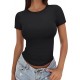 Trendy Queen Womens Short Sleeve T Shirts Crewneck Summer Basic Tee Slim Fit Tight Y2k Crop Tops