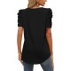 XIEERDUO Womens Summer Shirt V Neck Casual Tshirts Puff Sleeve Tops for Women Solid Color XS-3XL