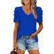 XIEERDUO Womens Summer Shirt V Neck Casual Tshirts Puff Sleeve Tops for Women Solid Color XS-3XL