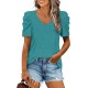 XIEERDUO Womens Summer Shirt V Neck Casual Tshirts Puff Sleeve Tops for Women Solid Color XS-3XL