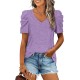 XIEERDUO Womens Summer Shirt V Neck Casual Tshirts Puff Sleeve Tops for Women Solid Color XS-3XL