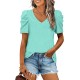 XIEERDUO Womens Summer Shirt V Neck Casual Tshirts Puff Sleeve Tops for Women Solid Color XS-3XL