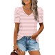 XIEERDUO Womens Summer Shirt V Neck Casual Tshirts Puff Sleeve Tops for Women Solid Color XS-3XL