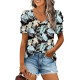 XIEERDUO Womens Summer Shirt V Neck Casual Tshirts Puff Sleeve Tops for Women Solid Color XS-3XL