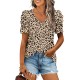 XIEERDUO Womens Summer Shirt V Neck Casual Tshirts Puff Sleeve Tops for Women Solid Color XS-3XL