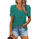 XIEERDUO Womens Summer Shirt V Neck Casual Tshirts Puff Sleeve Tops for Women Solid Color XS-3XL