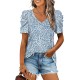 XIEERDUO Womens Summer Shirt V Neck Casual Tshirts Puff Sleeve Tops for Women Solid Color XS-3XL