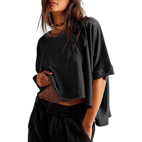 Dokotoo Summer Tops 2024 Womens Solid T Shirts for Women Loose Oversized Shirts Basic Tee 