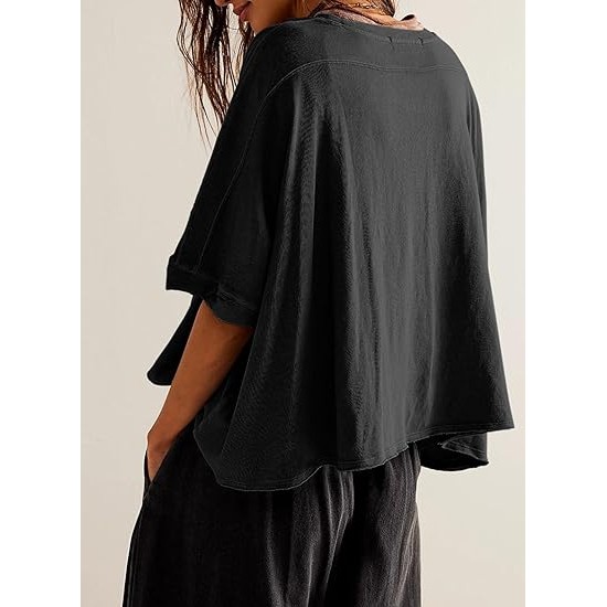 Dokotoo Summer Tops 2024 Womens Solid T Shirts for Women Loose Oversized Shirts Basic Tee 