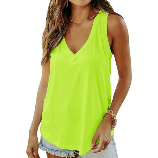 Smile Fish Women Summer Deep V Neck Tank Top Loose Fit Flowy Shirt