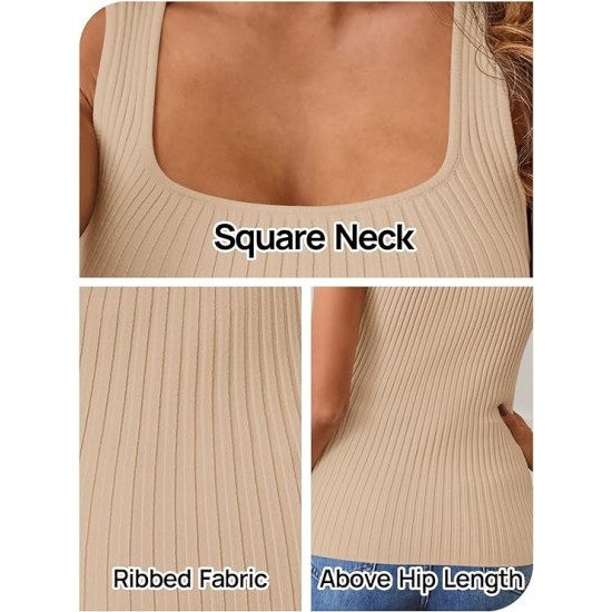 MEROKEETY Women's Ribbed Tank Tops Knit Square Neck Sleeveless Shirts Summer Casual Basic Tanks